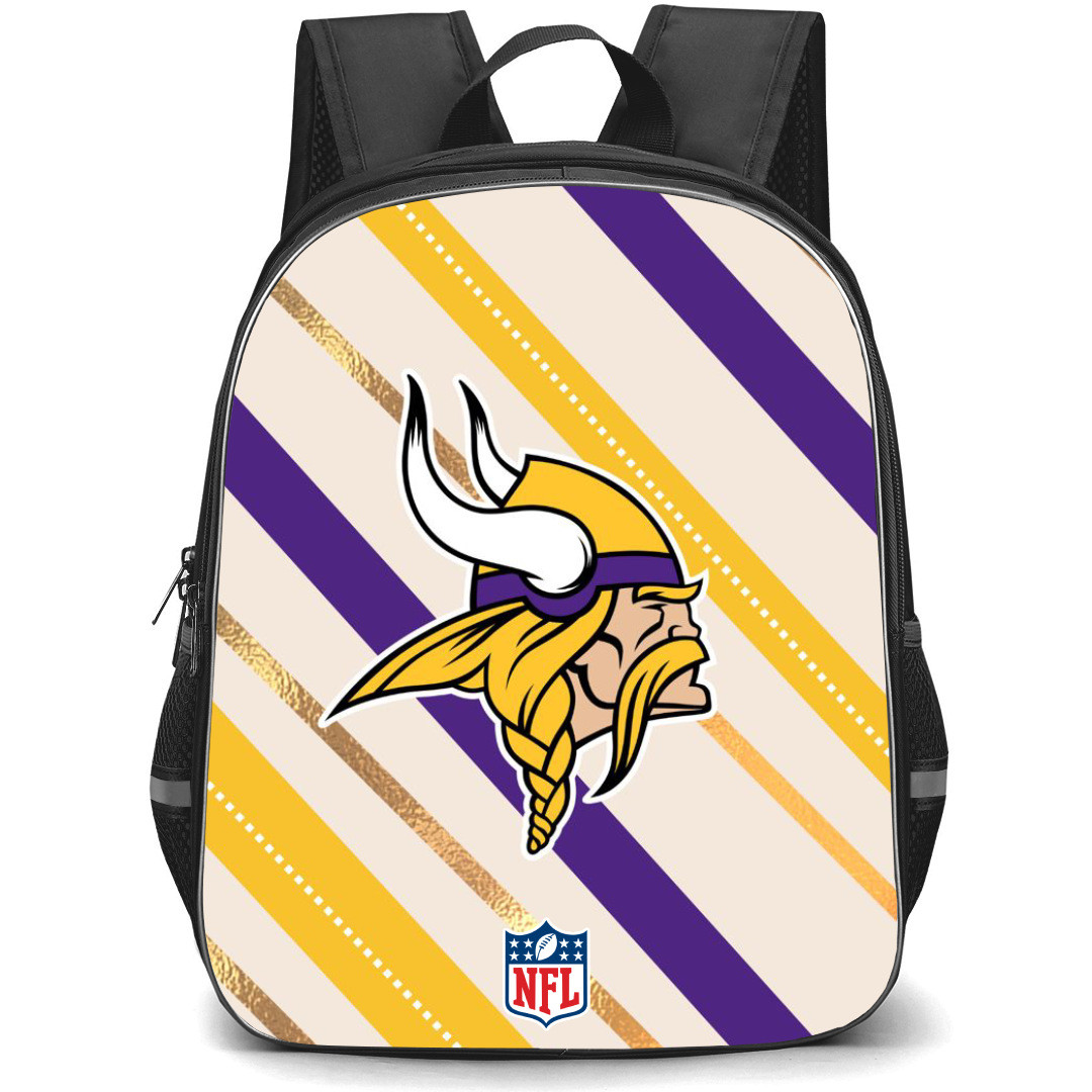 NFL Minnesota Vikings Backpack StudentPack - Minnesota Vikings Logo On Purple Yellow Stripe Background
