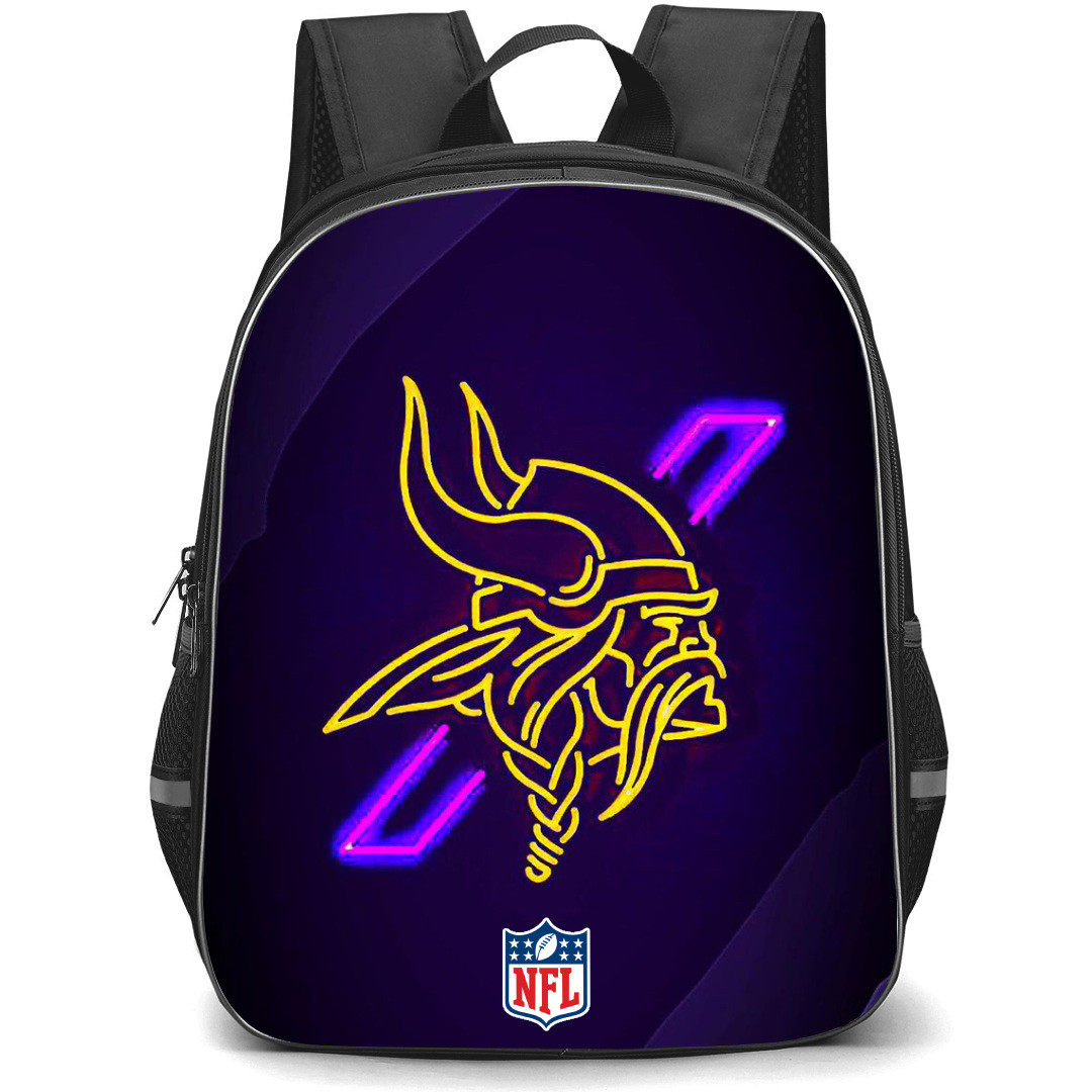 NFL Minnesota Vikings Backpack StudentPack - Minnesota Vikings Neon Logo On Purple Background