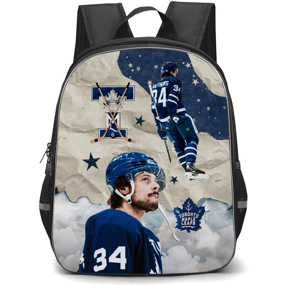 NHL Auston Matthews Backpack School Bag StudentPack - Auston Matthews Toronto Maple Leafs Blue Collage Art Poster
