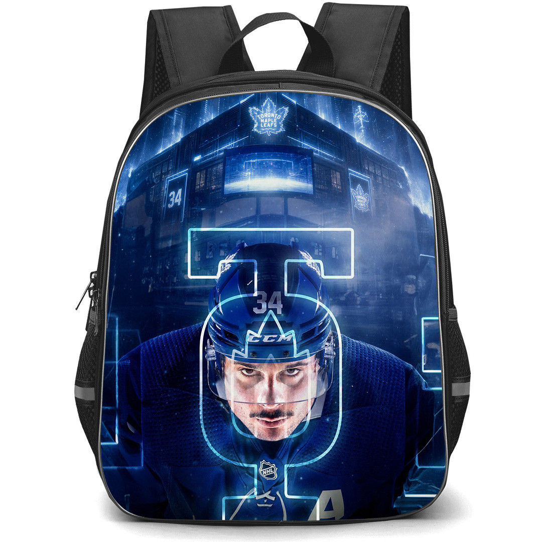 NHL Auston Matthews Backpack School Bag StudentPack - Auston Matthews Toronto Maple Leafs Futuristic Neon Cyberpunk Artwork Poster