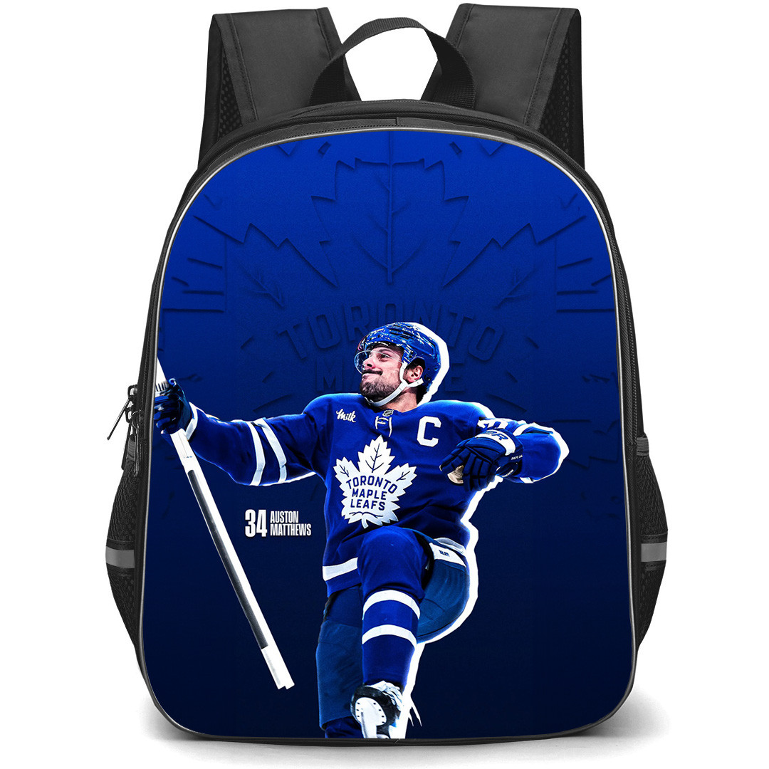 NHL Auston Matthews Backpack School Bag StudentPack - Auston Matthews Auston Matthews Toronto Maple Leafs Goal Celebration Blue Artwork Poster
