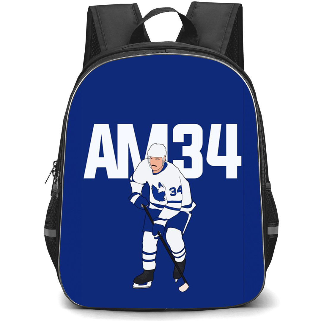 NHL Auston Matthews Backpack School Bag StudentPack - Auston Matthews 34 Toronto Maple Leafs Minimal Illustration Art Poster