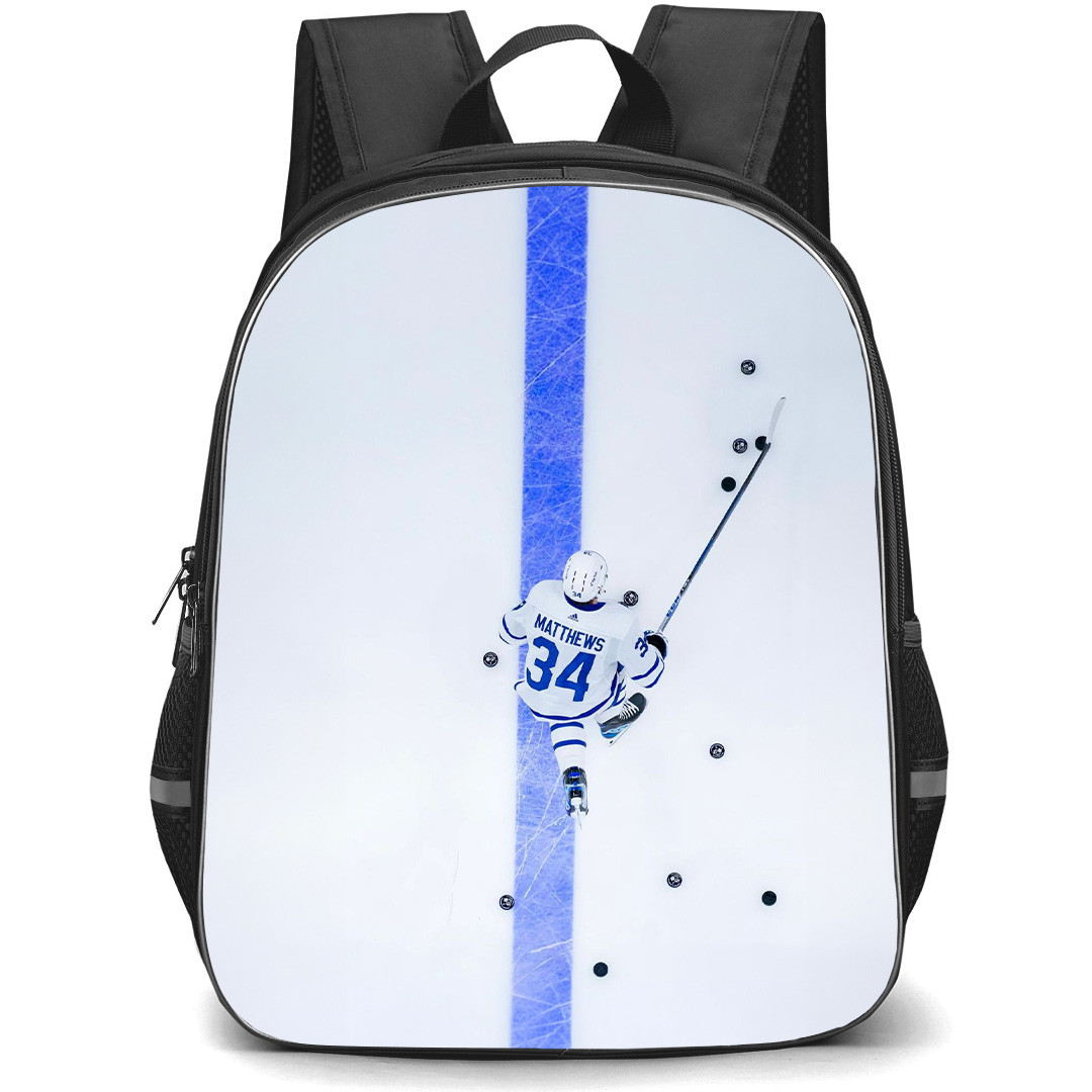 NHL Auston Matthews Backpack School Bag StudentPack - Auston Matthews Toronto Maple Leafs Minimal White Ice Rink Aerial Poster