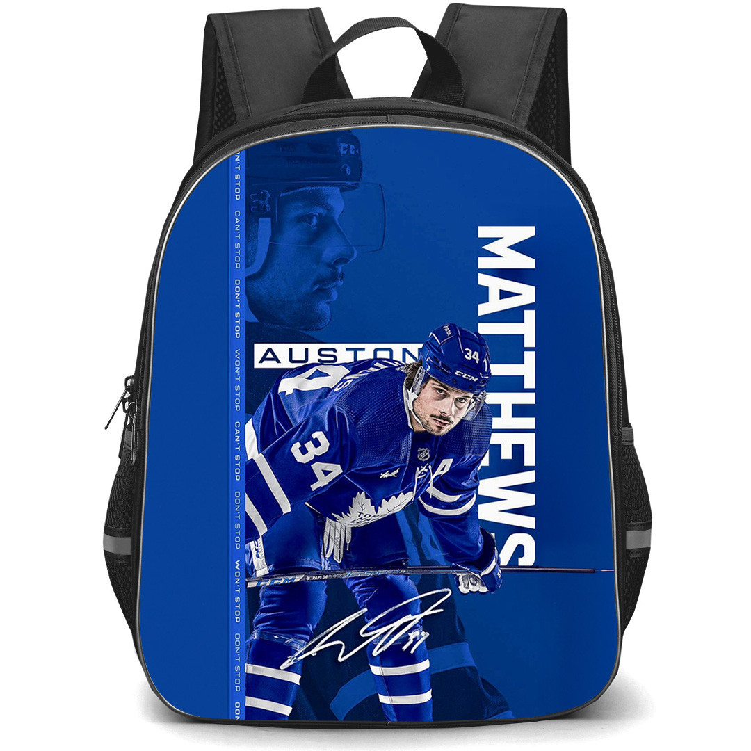 NHL Auston Matthews Backpack School Bag StudentPack - Auston Matthews Toronto Maple Leafs Royal Blue Monochrome Signature Sports Poster