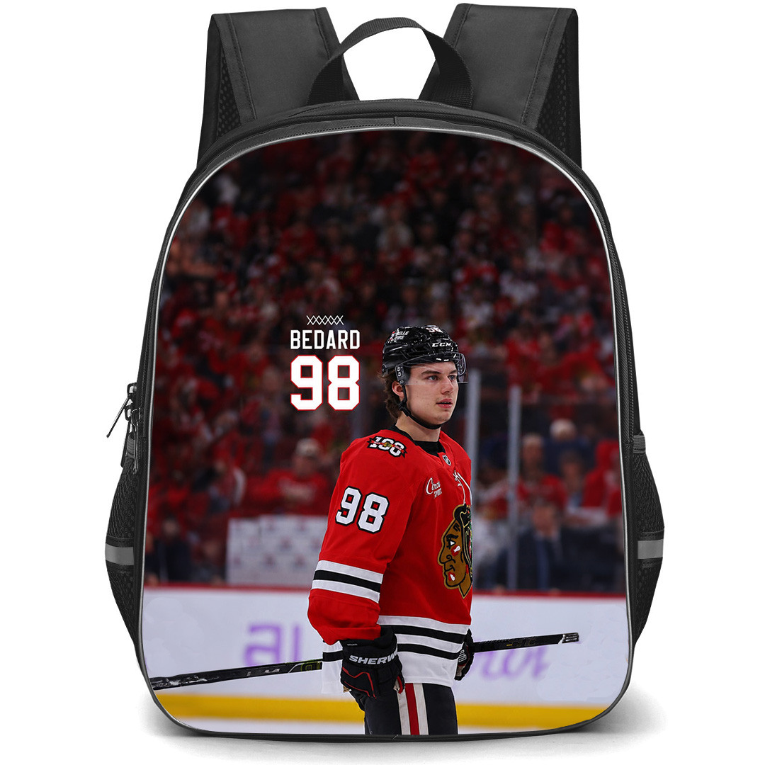 NHL Connor Bedard Backpack School Bag StudentPack - Connor Bedard Chicago Blackhawks NHL Game Day Portrait Poster