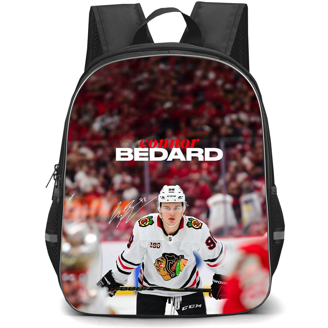 NHL Connor Bedard Backpack School Bag StudentPack - Connor Bedard Chicago Blackhawks White Away Jersey Arena Poster