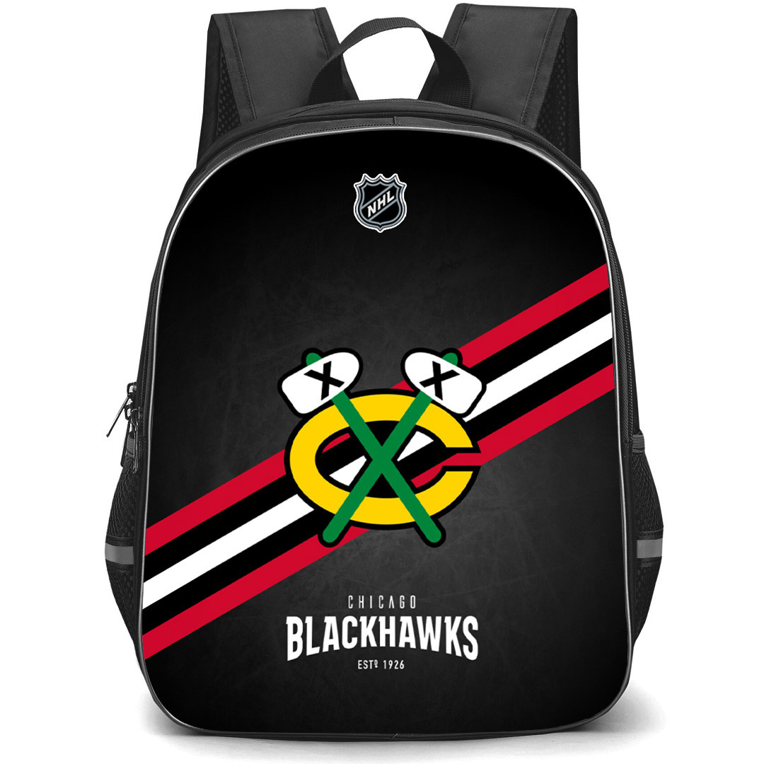 NHL Chicago Blackhawks Backpack StudentPack - Team Logo Stripe On Black Background