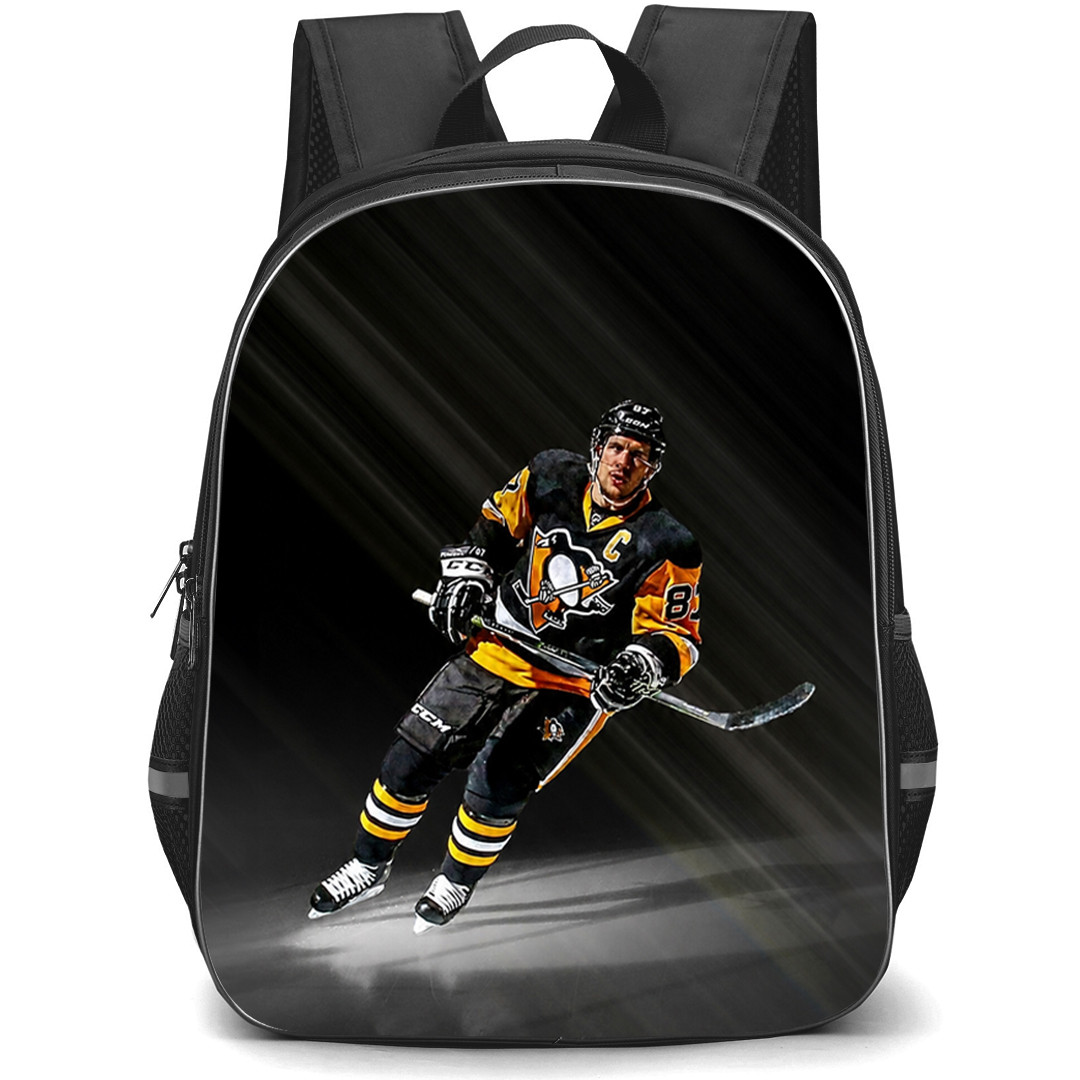 NHL Sidney Crosby Backpack School Bag StudentPack - Sidney Crosby Pittsburgh Penguins Action Shot On Dark Background