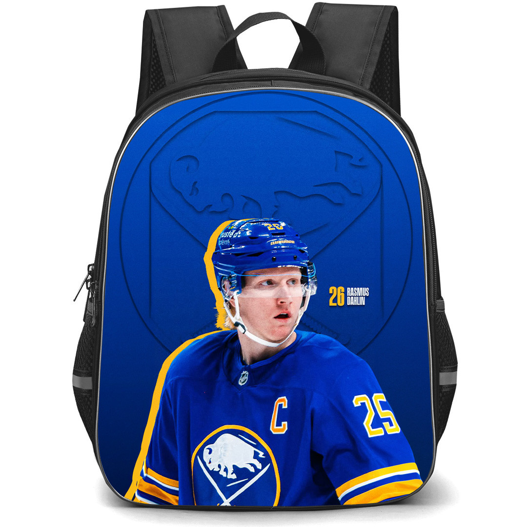 NHL Rasmus Dahlin Backpack School Bag StudentPack - Rasmus Dahlin Buffalo Sabres Portrait On Blue Background