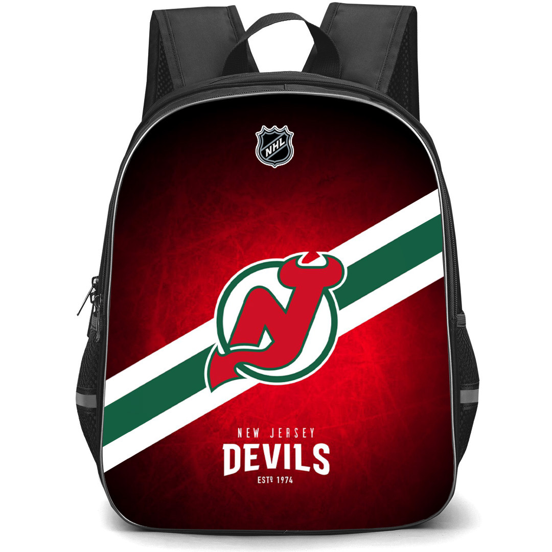 NHL New Jersey Devils Backpack StudentPack - Team Logo Stripe On Red Background