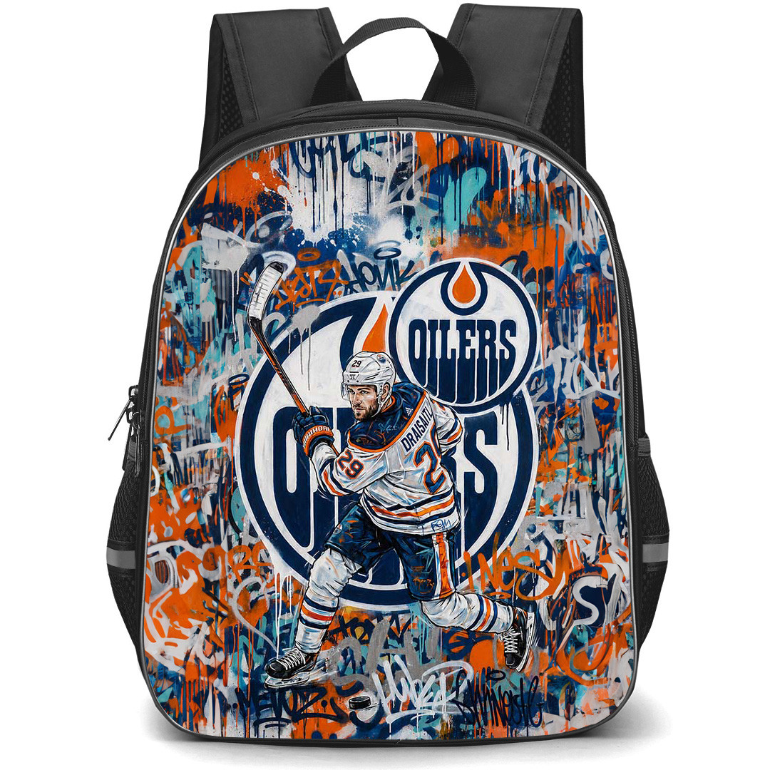 NHL Leon Draisaitl Backpack School Bag StudentPack - Leon Draisaitl Edmonton Oilers Graffiti Illustration Art Poster