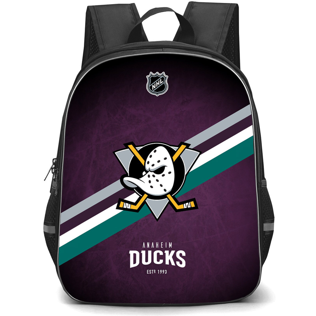 NHL Anaheim Ducks Backpack StudentPack - Team 1993 Logo Stripe On Violet Background