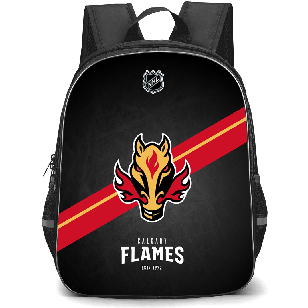 NHL Calgary Flames Backpack StudentPack - Team 1998 Logo Stripe On Black Background