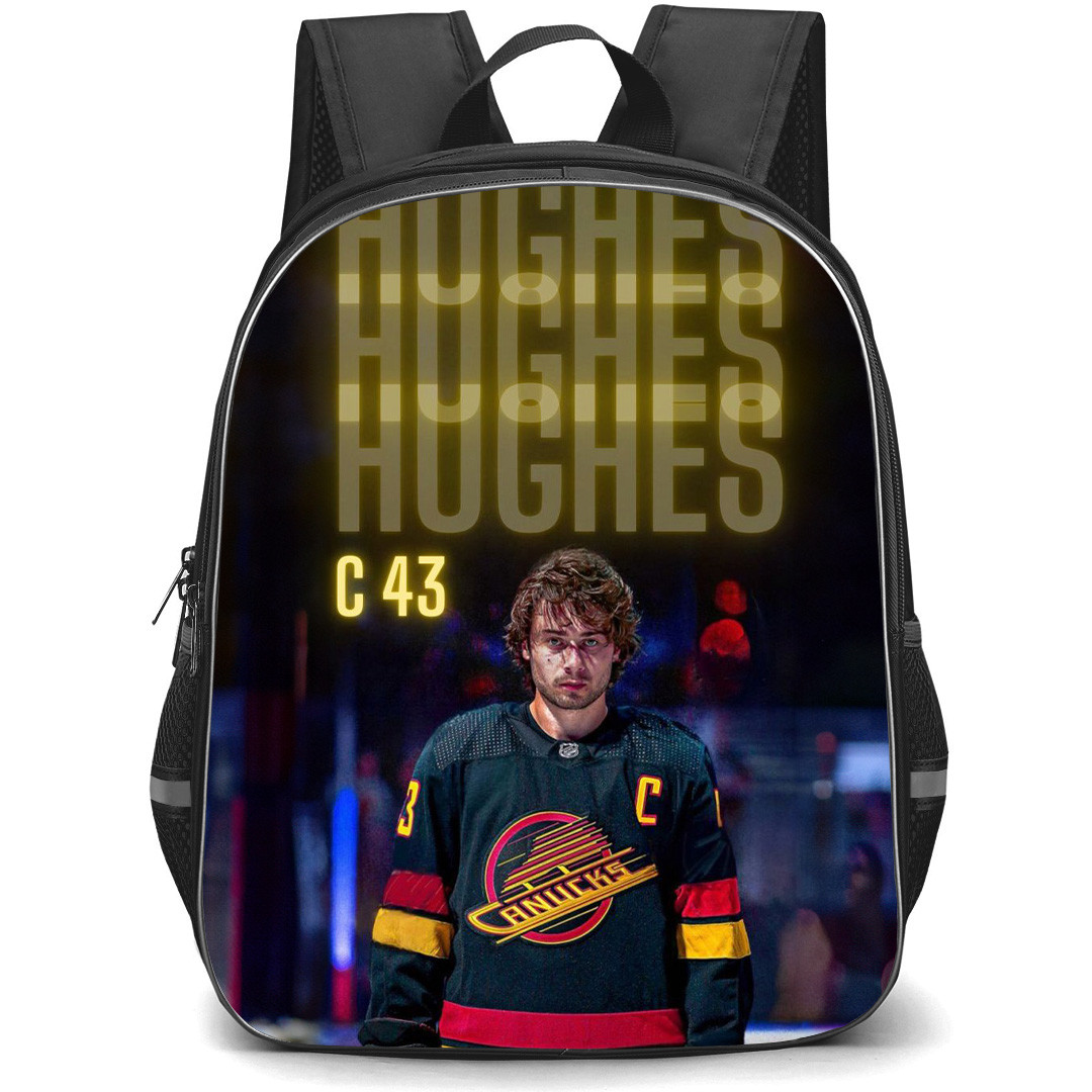 NHL Quinn Hughes Backpack School Bag StudentPack - Quinn Hughes Vancouver Canucks Portrait With Gold Glow Word Art Poster