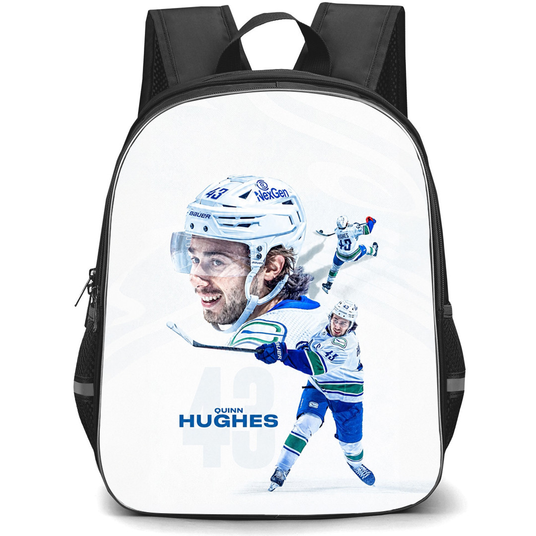 NHL Quinn Hughes Backpack School Bag StudentPack - Quinn Hughes Vancouver Canucks White Ice Edition Poster