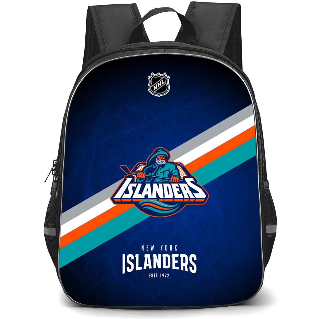 NHL New York Islanders Backpack StudentPack - Team 1995 Logo Stripe On Blue Background