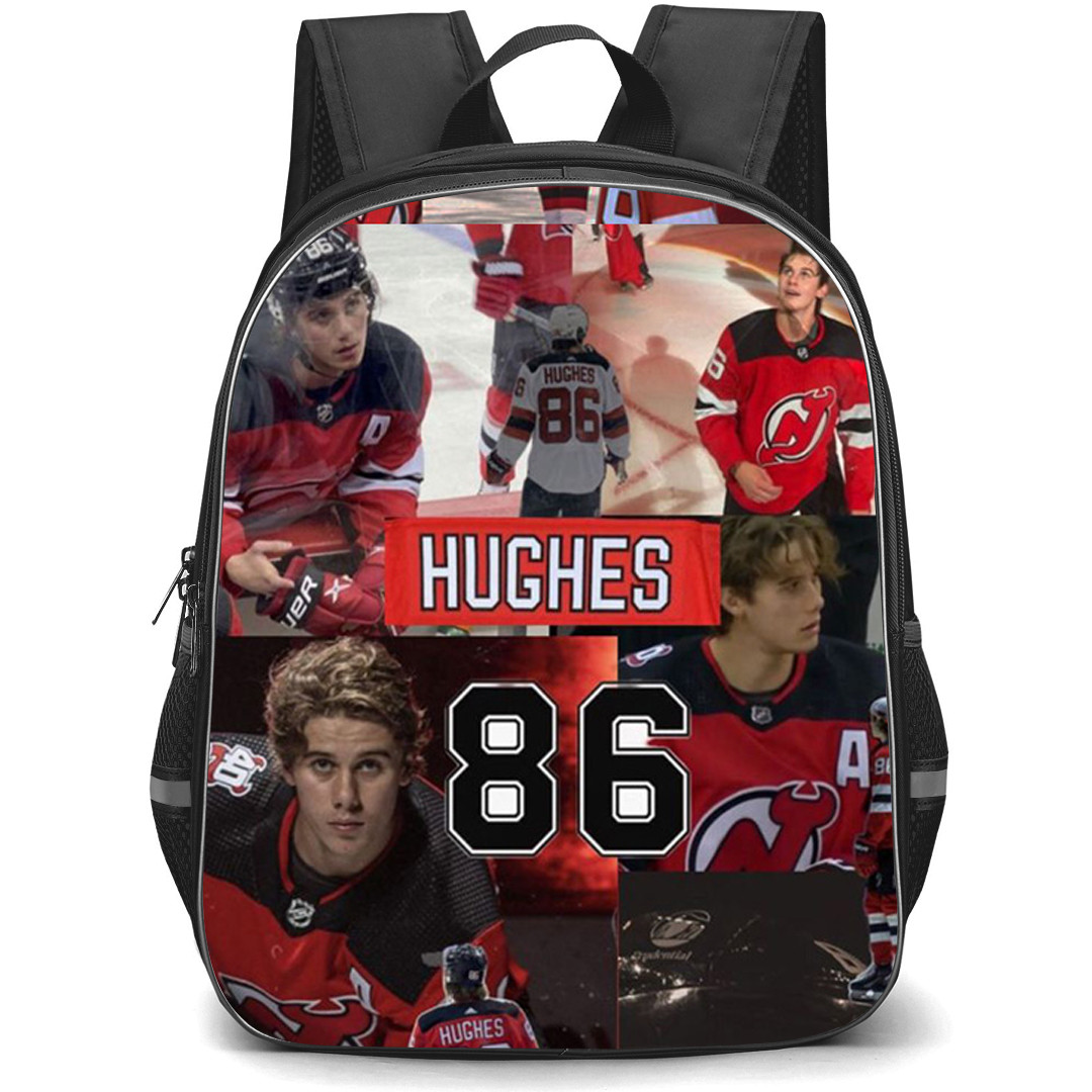 NHL Jack Hughes Backpack School Bag StudentPack - Jack Hughes New Jersey Devils Red Black Hockey Collage