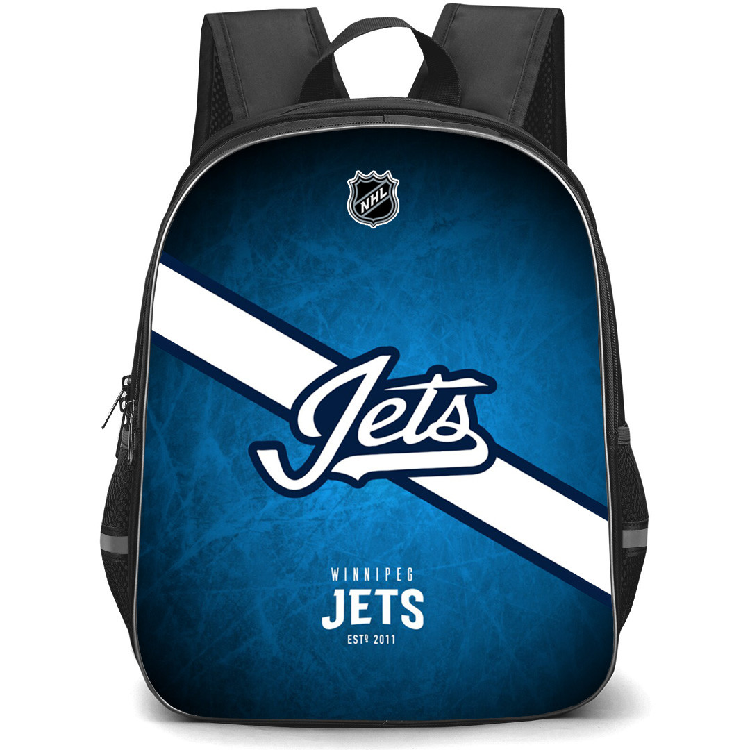 NHL Winnipeg Jets Backpack StudentPack - Team Wordmark Logo Stripe On Blue Background