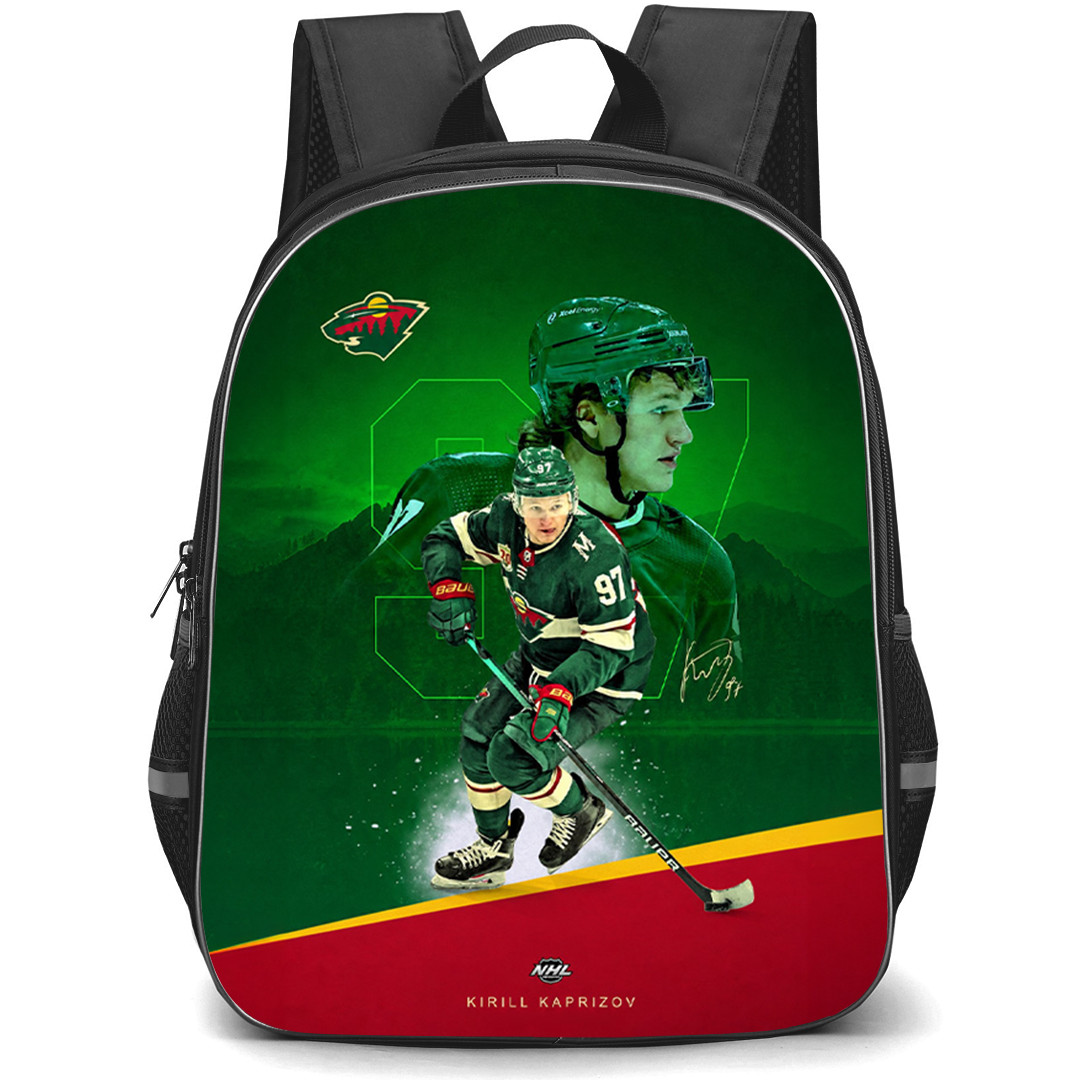 NHL Kirill Kaprizov Backpack School Bag StudentPack - Kirill Kaprizov Minnesota Wild Green Neon Sports Poster