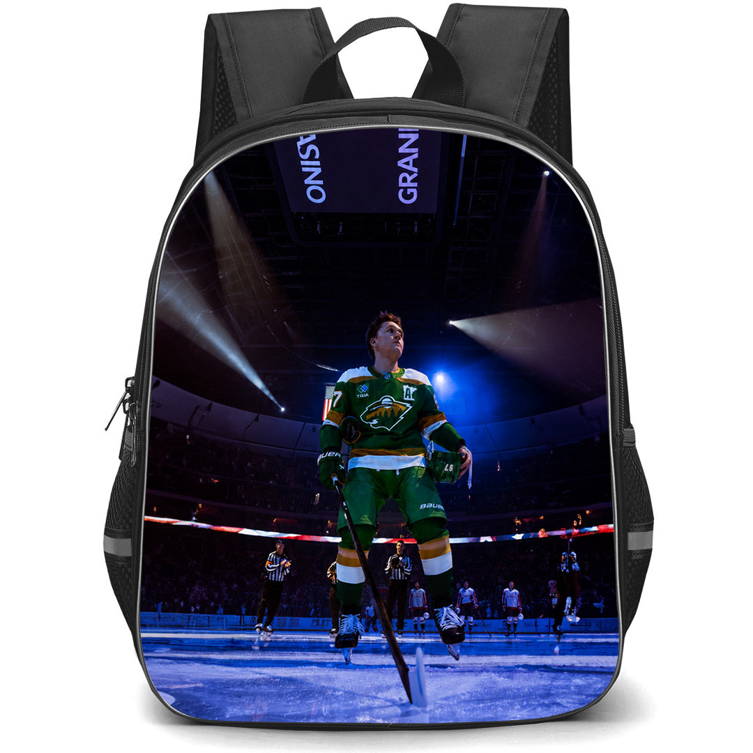 NHL Kirill Kaprizov Backpack School Bag StudentPack - Kirill Kaprizov Minnesota Wild Ice Rink Spotlight Poster