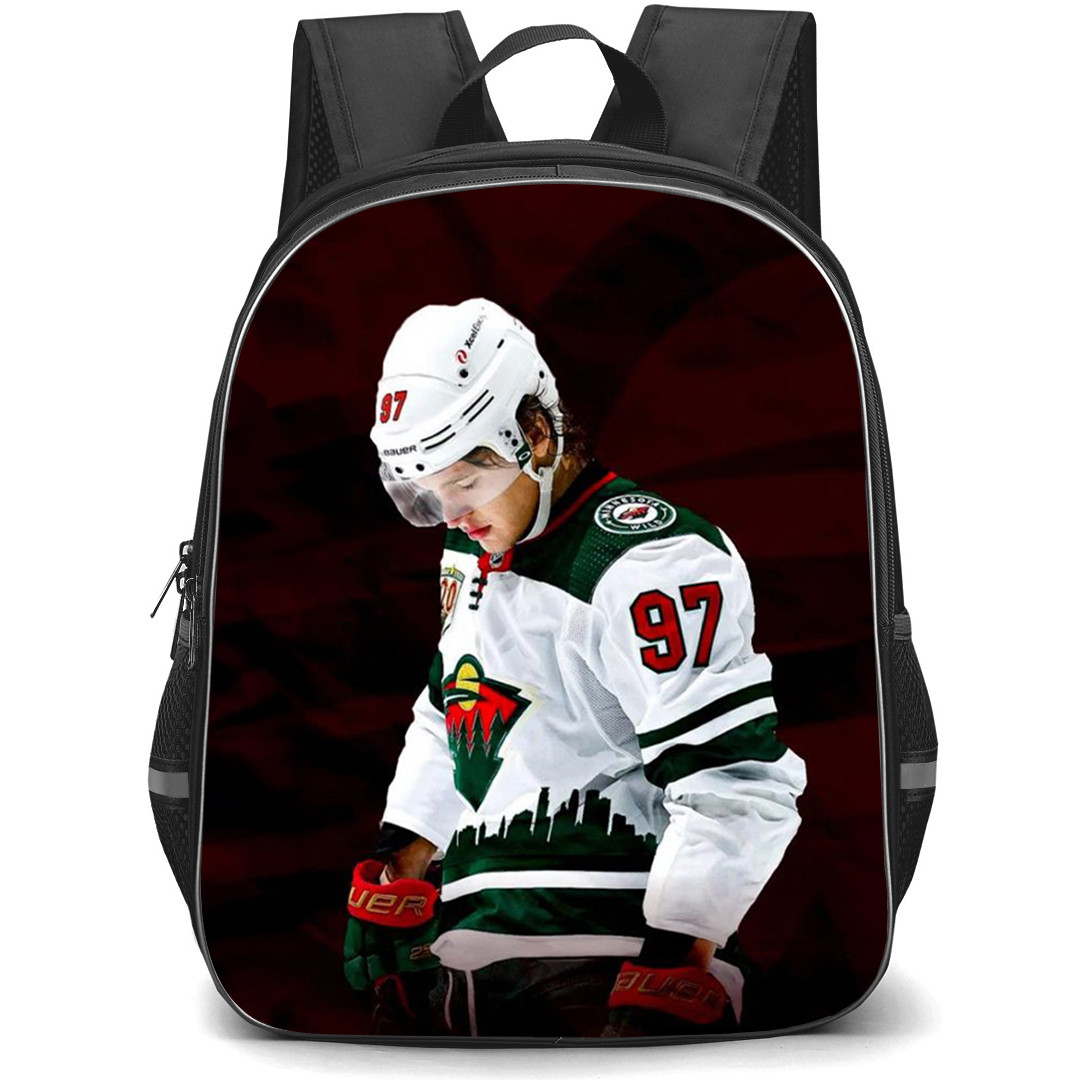 NHL Kirill Kaprizov Backpack School Bag StudentPack - Kirill Kaprizov Minnesota Wild Looking Down Portrait Poster