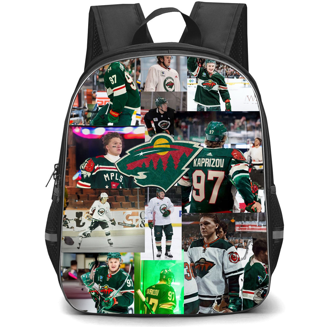 NHL Kirill Kaprizov Backpack School Bag StudentPack - Kirill Kaprizov Minnesota Wild Photo Collage Poster
