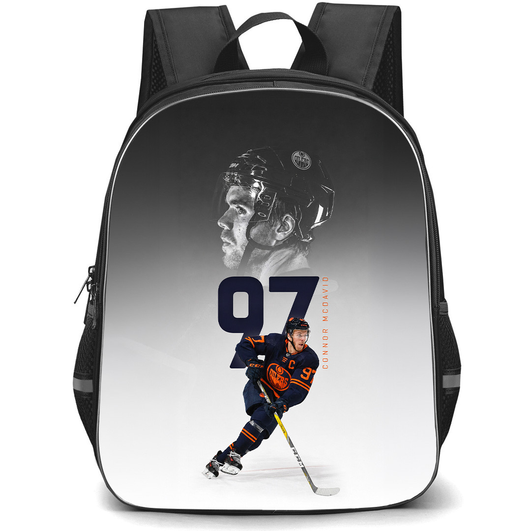 NHL Connor McDavid Backpack School Bag StudentPack - Connor McDavid Edmonton Oilers Monochrome Portrait Sports Graphic Poster
