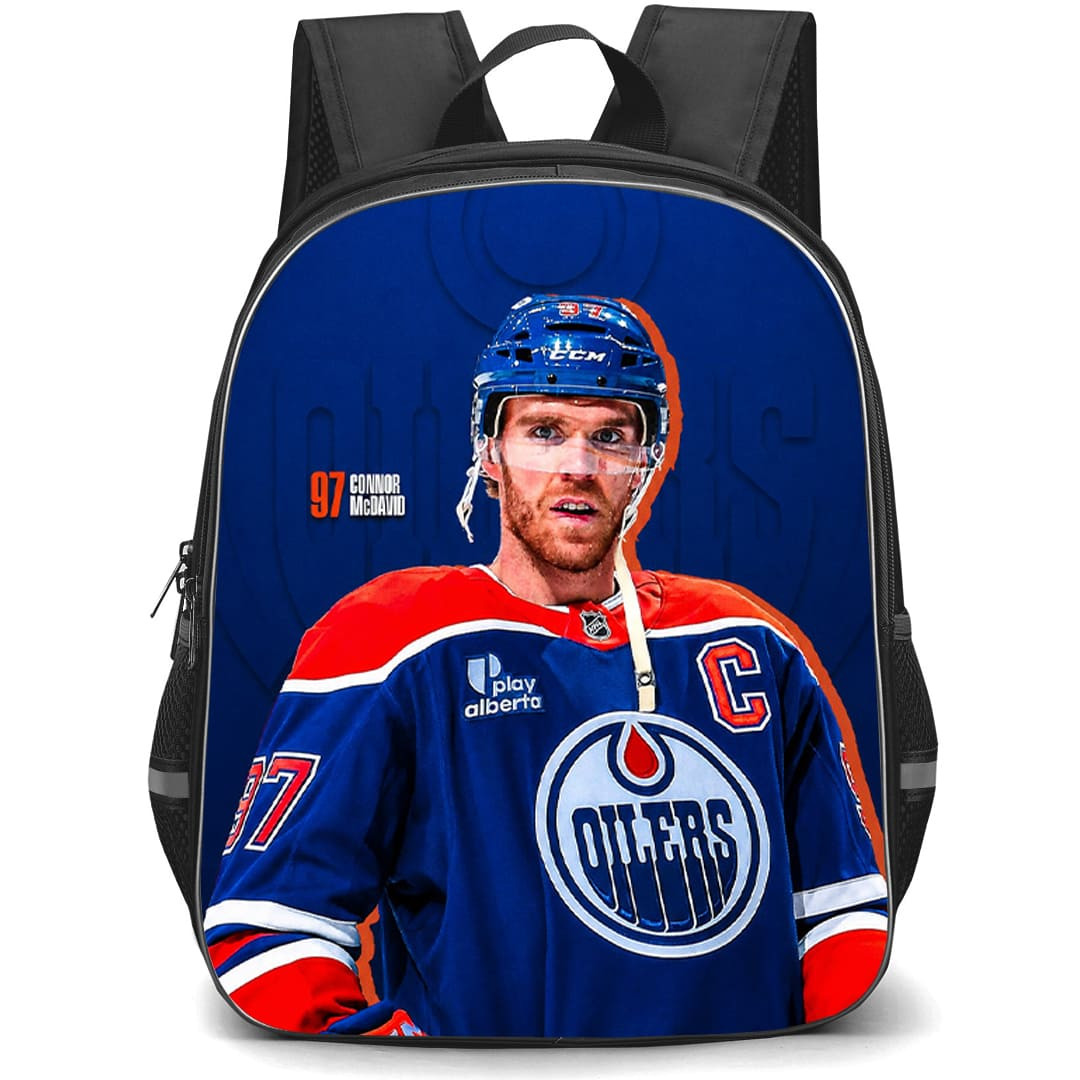 NHL Connor McDavid Backpack School Bag StudentPack - Connor McDavid Edmonton Oilers Portrait On Blue Background