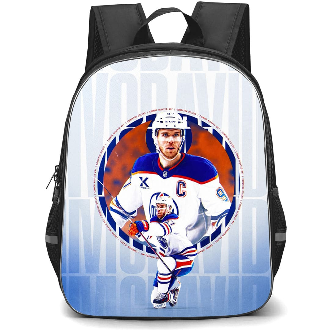 NHL Connor McDavid Backpack School Bag StudentPack - Connor McDavid Edmonton Oilers White Jersey Typography Poster