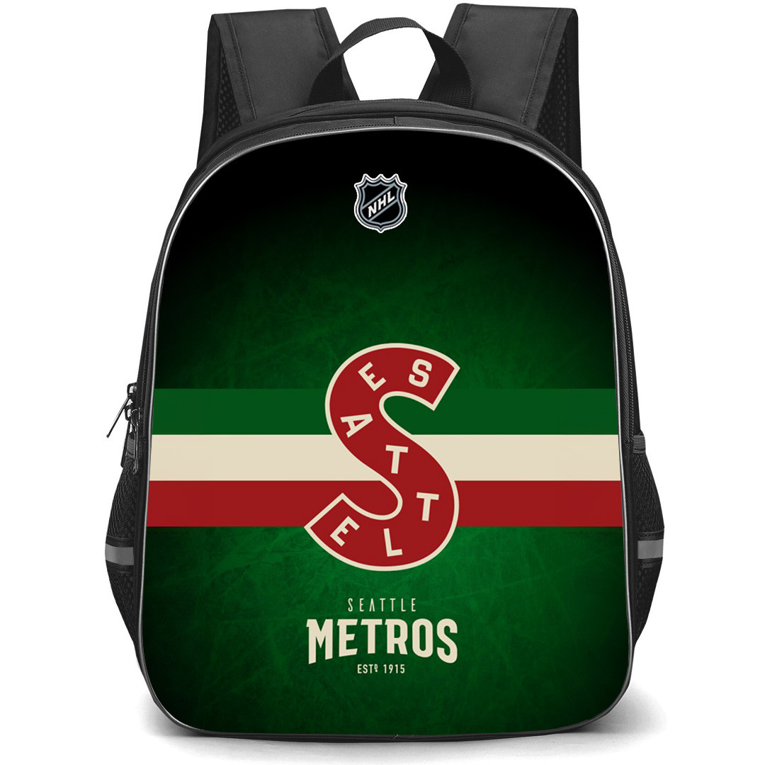 NHL Seattle Metros Backpack StudentPack - Team Logo Stripe On Green Background