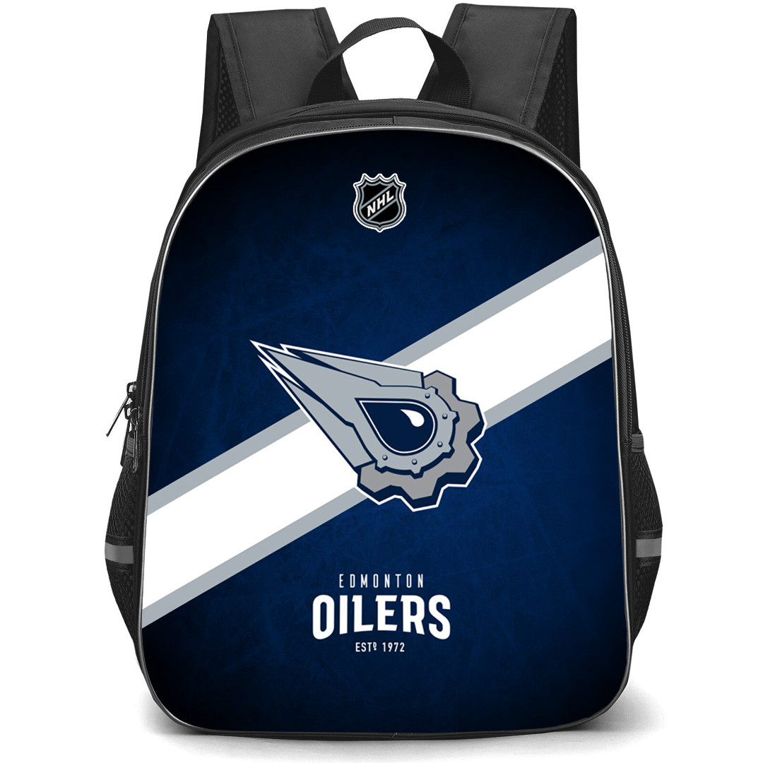 NHL Edmonton Oilers Backpack StudentPack - Team 2001 Logo Stripe On Blue Background
