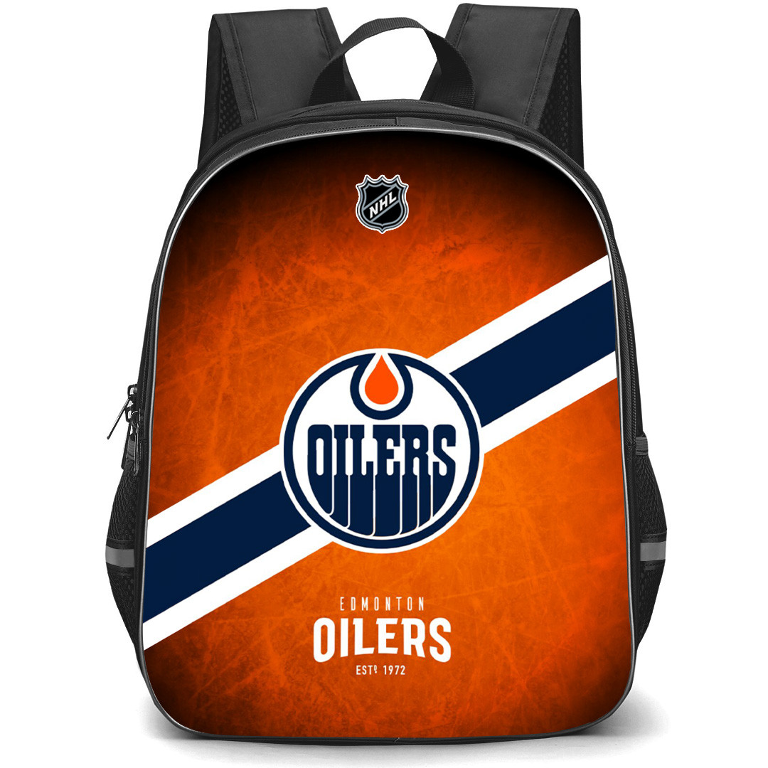 NHL Edmonton Oilers Backpack StudentPack - Team Logo Stripe On Orange Background