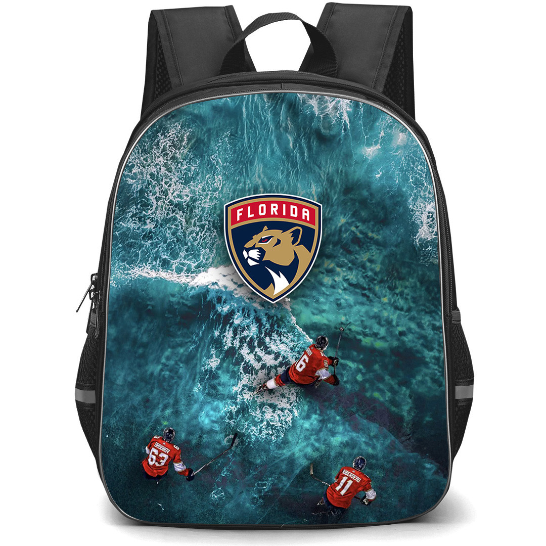 NHL Florida Panthers Backpack School Bag StudentPack - Florida Panthers Hockey On Waves with Logo