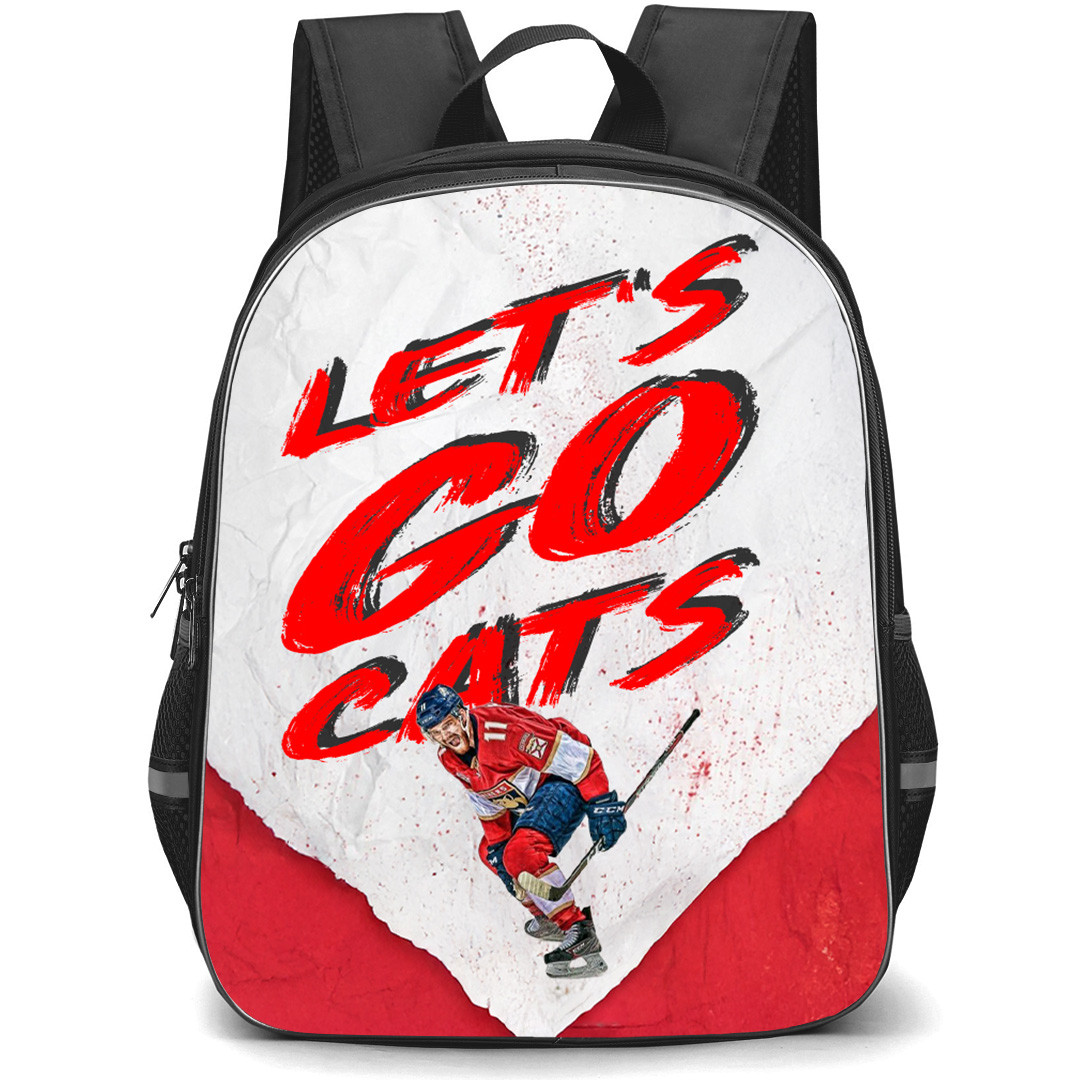 NHL Florida Panthers Backpack School Bag StudentPack - Florida Panthers Let's Go Cats White and Red Background