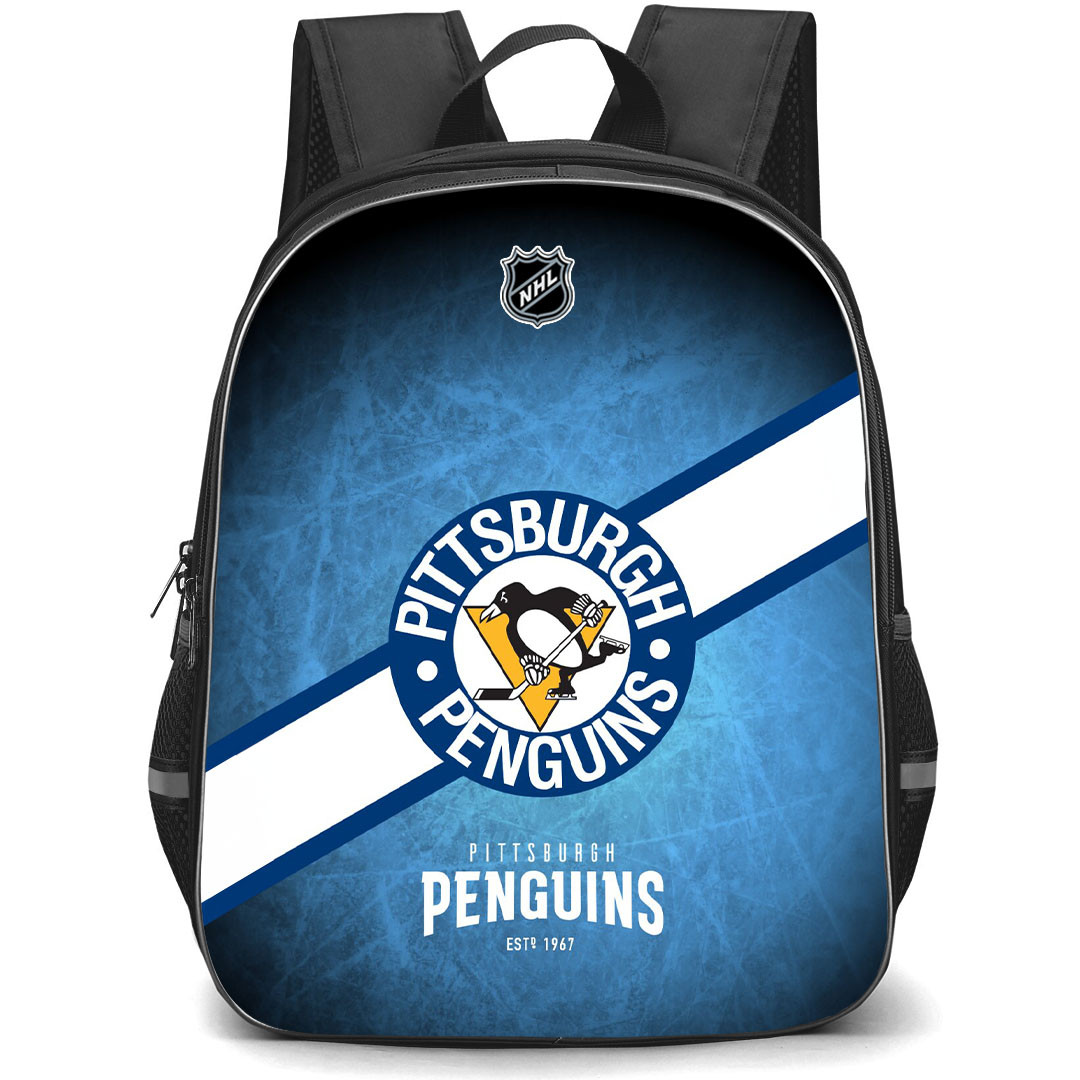 NHL Pittsburgh Penguins Backpack StudentPack - Team 1968 Logo Stripe On Blue Background