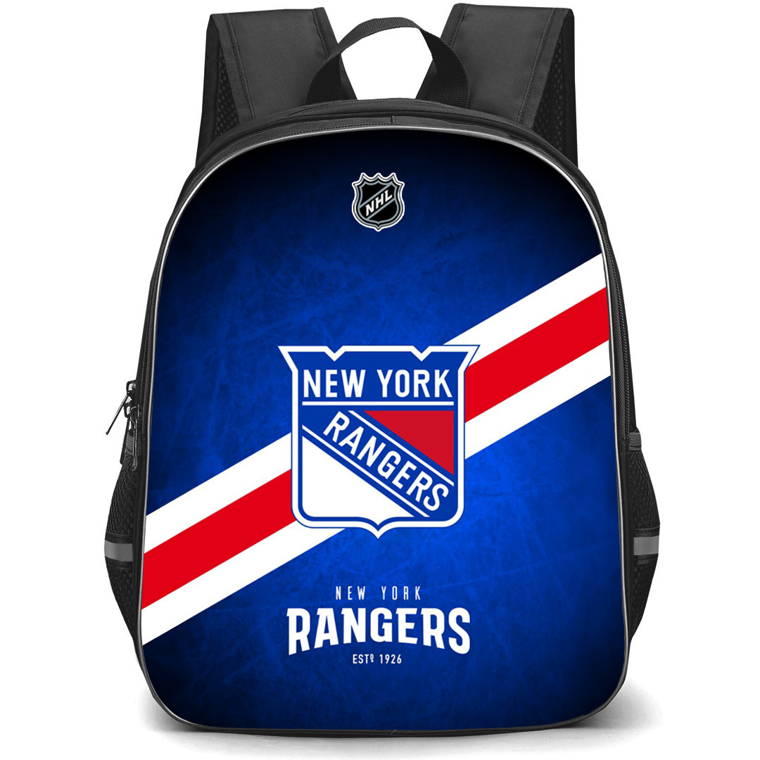 NHL New York Rangers Backpack StudentPack - Team Logo Strip On Blue Background