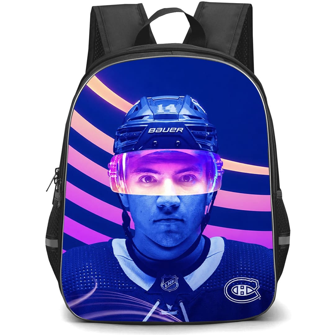 NHL Nick Suzuki Backpack School Bag StudentPack - Nick Suzuki Montreal Canadiens Neon Glow Portrait Poster