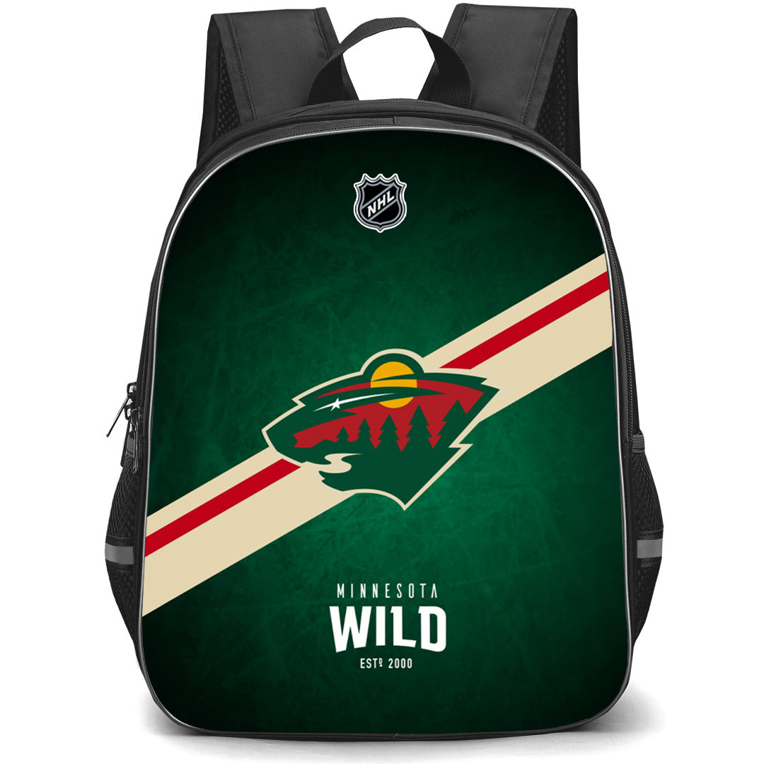 NHL Minnesota Wild Backpack StudentPack - Team Logo Stripe On Green Background
