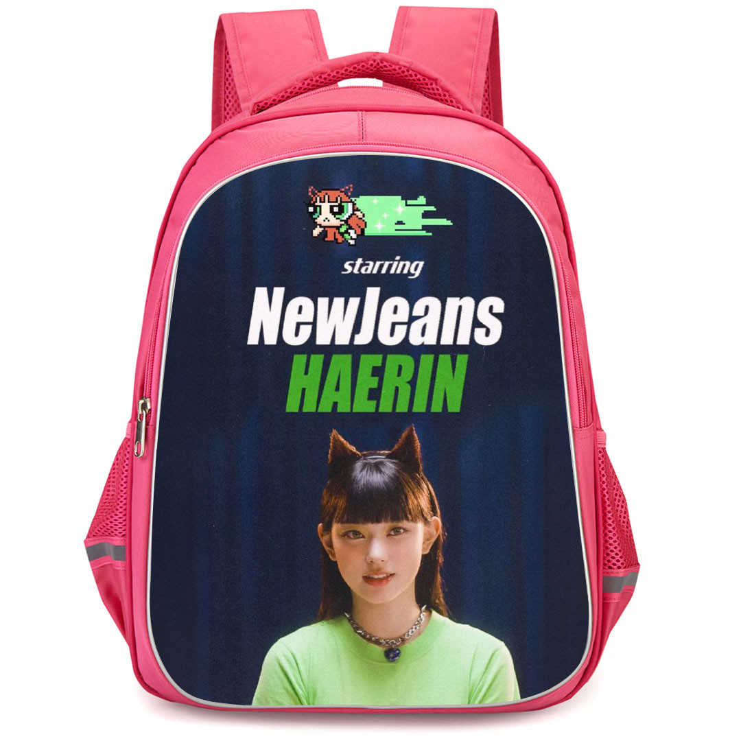 New Jeans Haerin Backpack StudentPack - Haerin Portrait On Blue Background