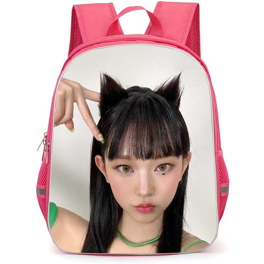 New Jeans Haerin Backpack StudentPack - Haerin Portrait On Blue Background