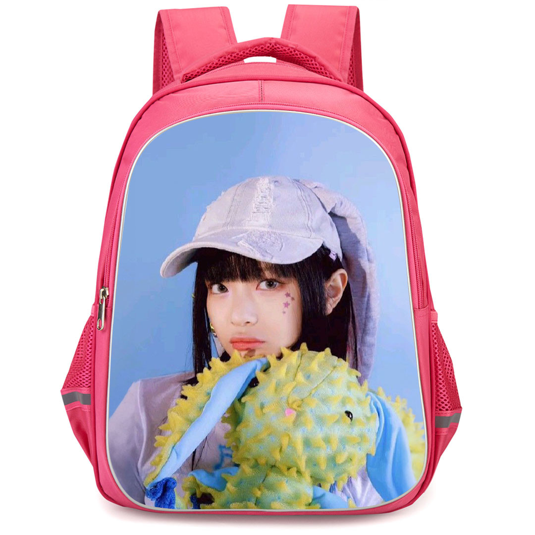 New Jeans Hanni Backpack StudentPack - Hanni Holding Bunny On Blue Background