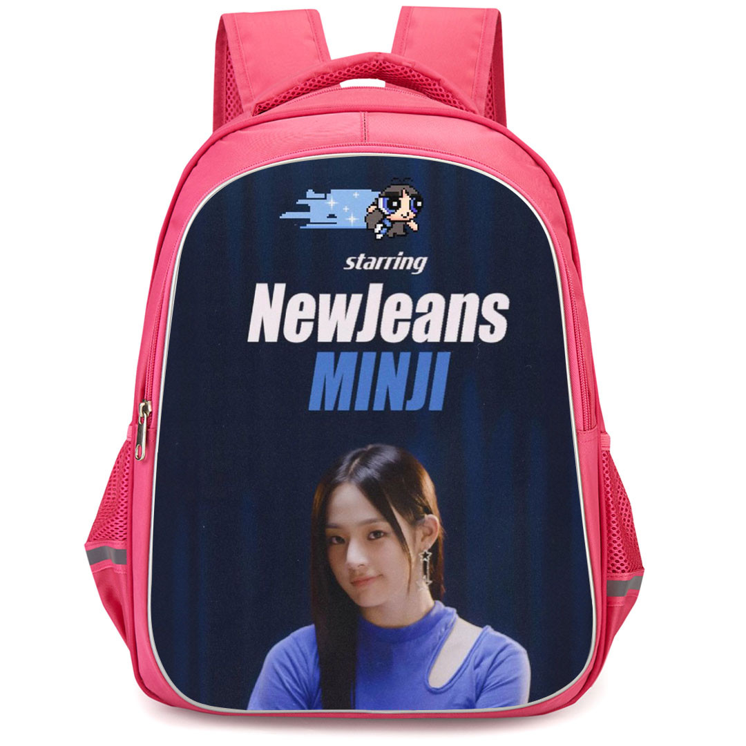 New Jeans Minji Backpack StudentPack - Minji Portrait On Blue Background