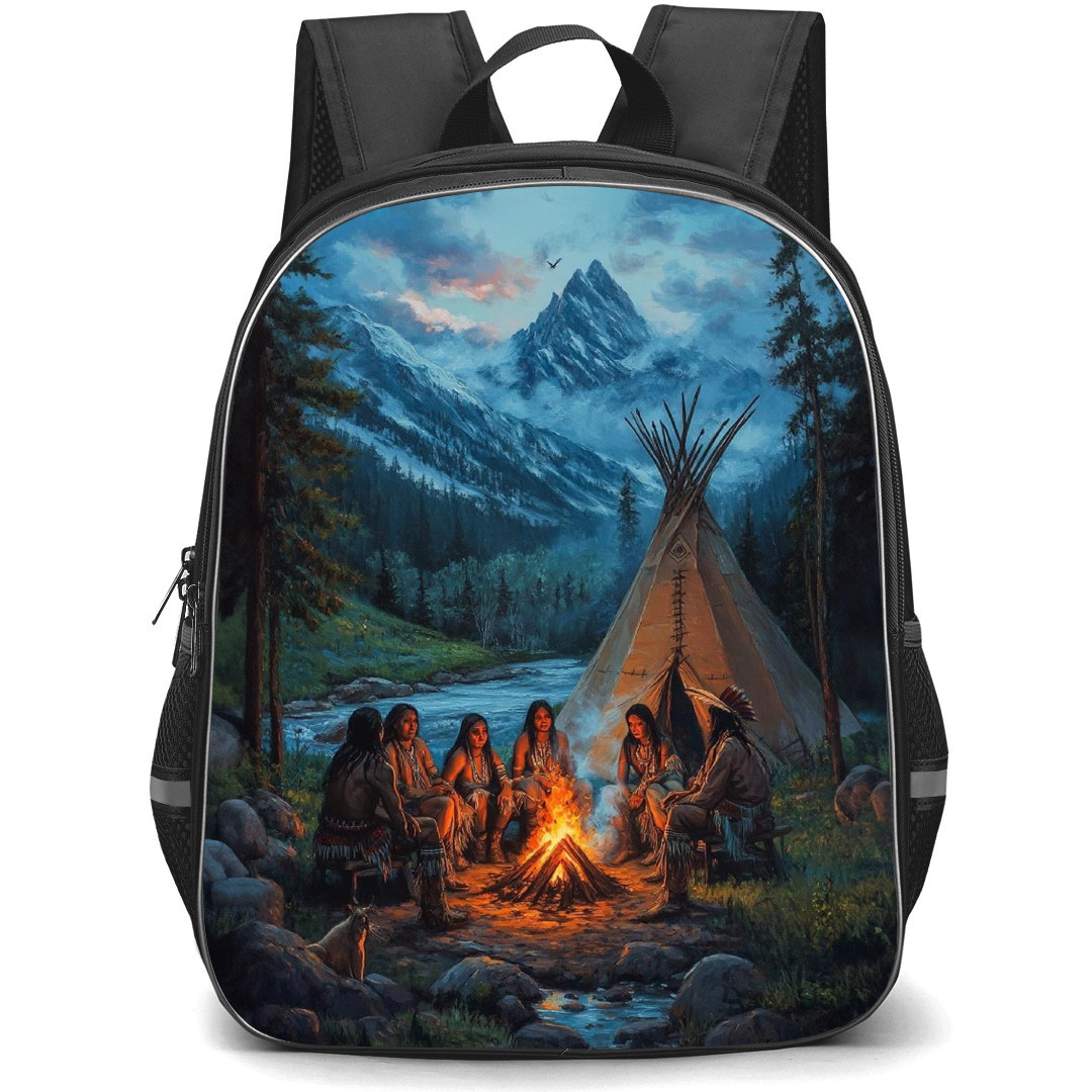 Native American Backpack School Bag StudentPack - Native American Campfire Sitting Poster