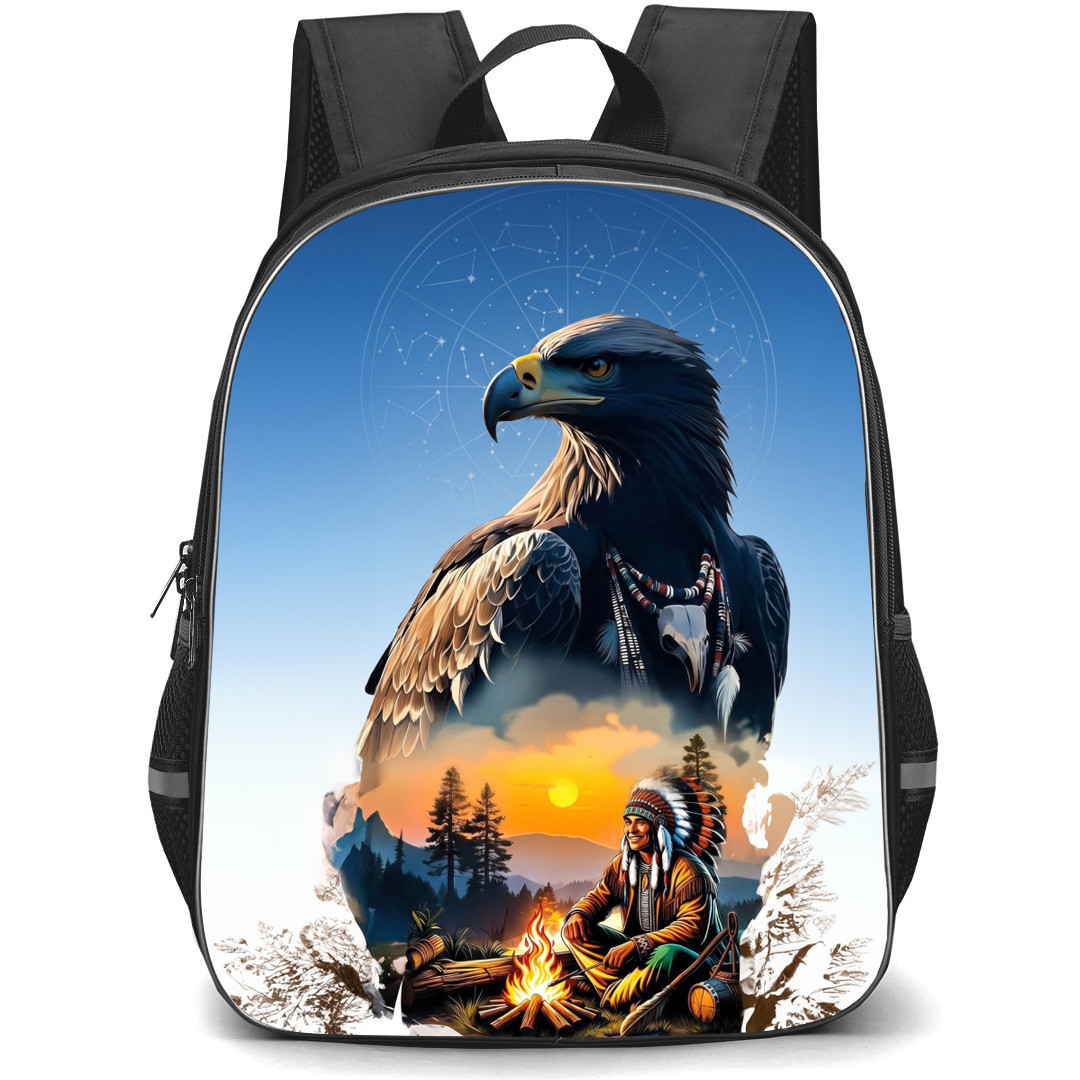 Native American Backpack School Bag StudentPack - Native American Cooking Campfire Eagle Poster
