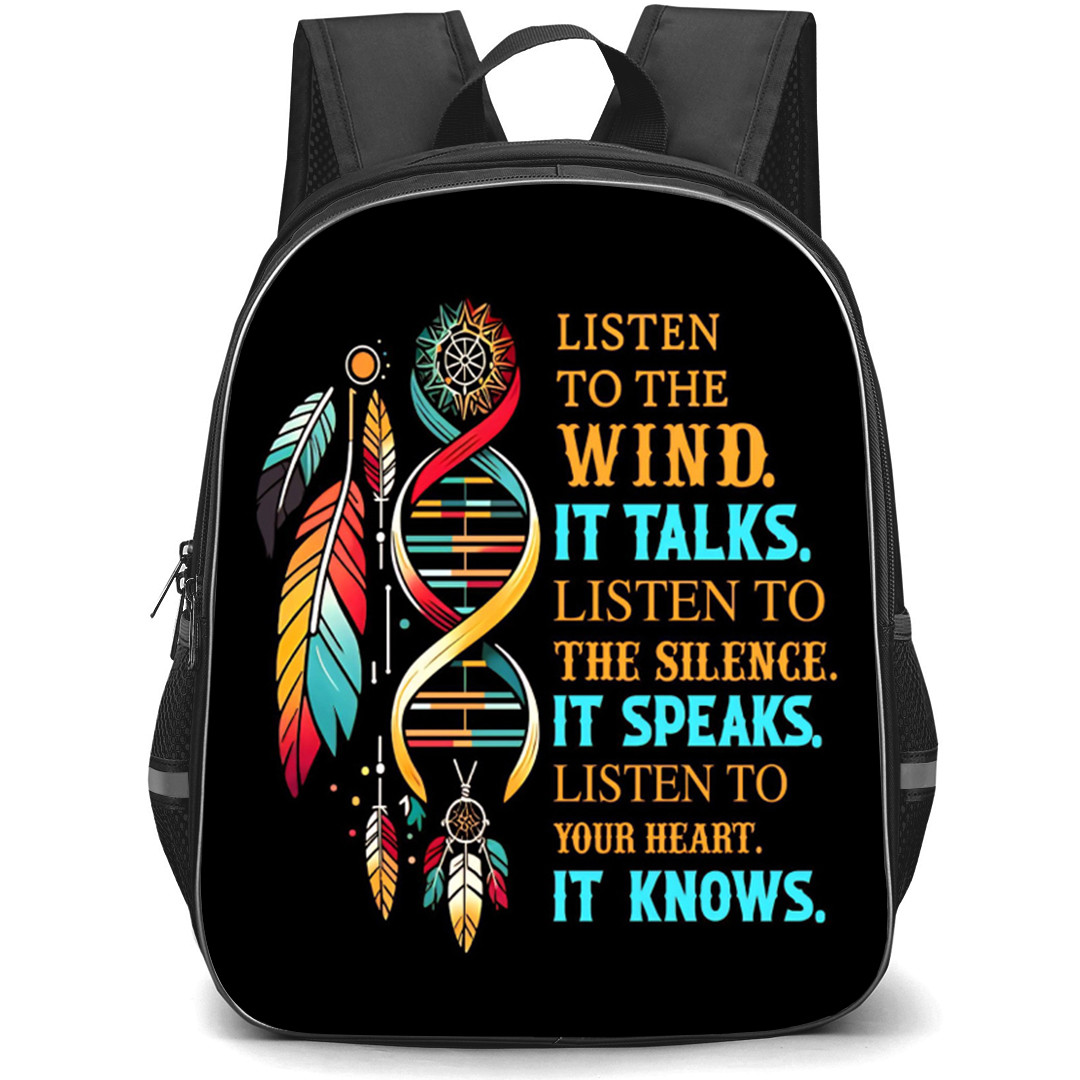 Native American Backpack School Bag StudentPack - Native American Listen To The Wind Phrase Poster