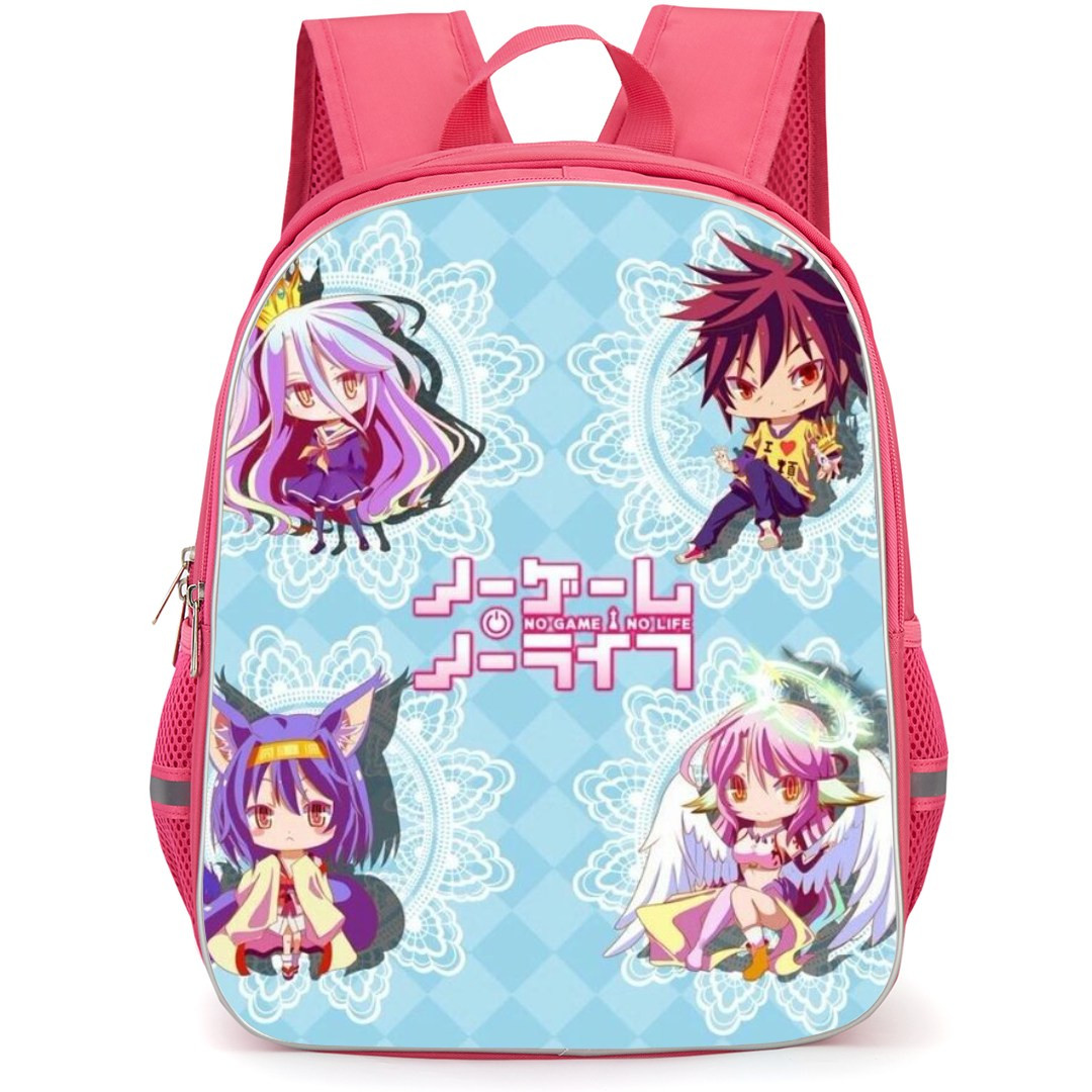No Game No Life Backpack StudentPack - No Game No Life Characters Chibi Art On SkyBlue Background