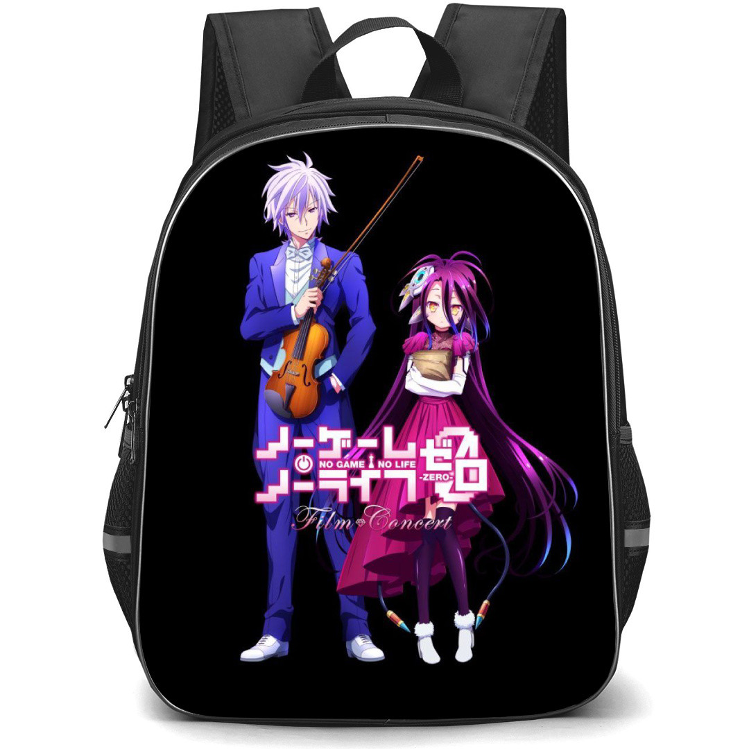 No Game No Life Backpack StudentPack - Rlku Dola And Schwi Dola Standing On Black Background