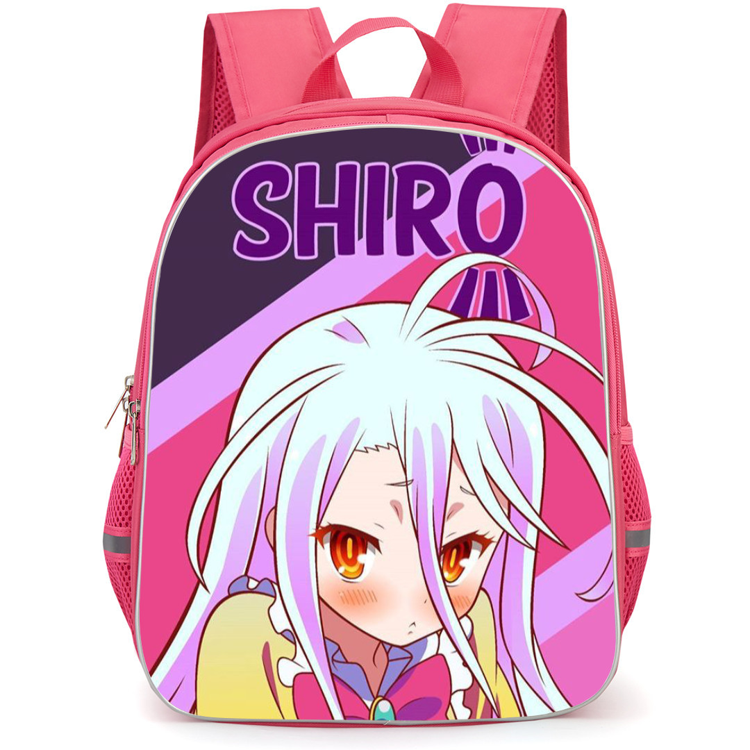 No Game No Life Shiro Backpack StudentPack - Shiro Anime Character Portrait Art on Purple Pink Background