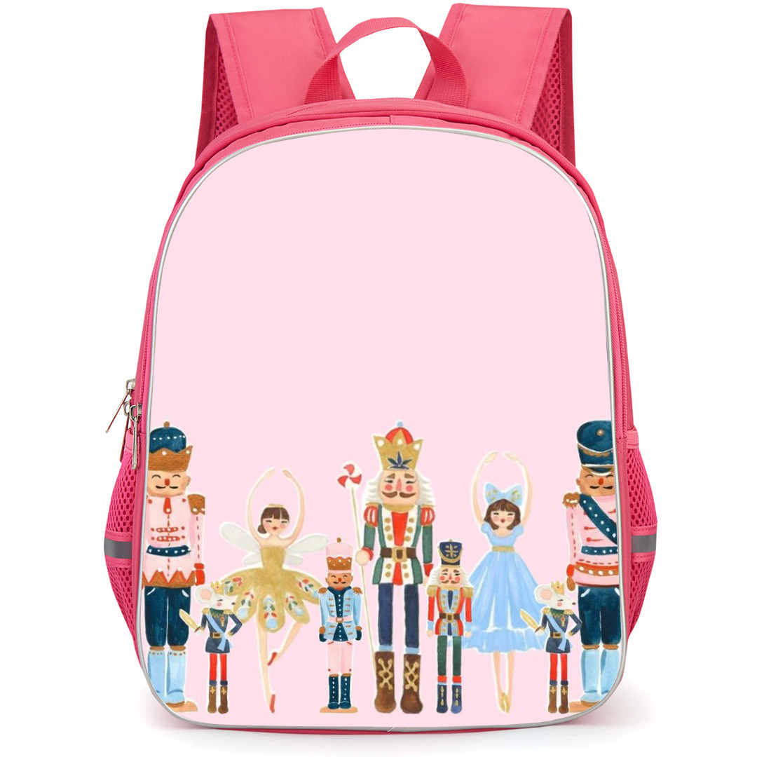 Nutcraker Backpack School Bag StudentPack - Characters Portrait Vector Art In Pink Background