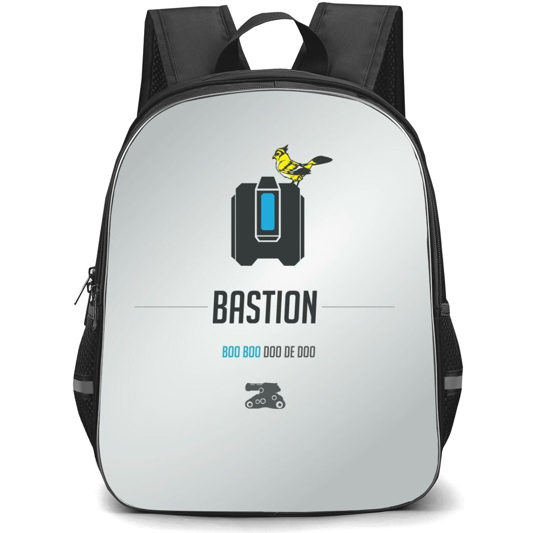 Overwatch Bastion Backpack StudentPack - Bastion Sympol Minimalist On Silver Background